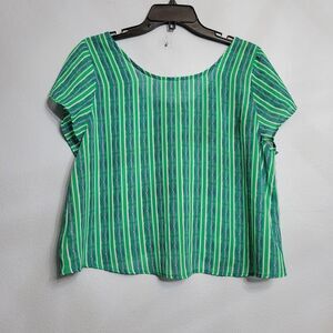 Cruel Girl Womens M Tulip Back Top Striped Green Blue Peasant Boho Mod 60s Retro